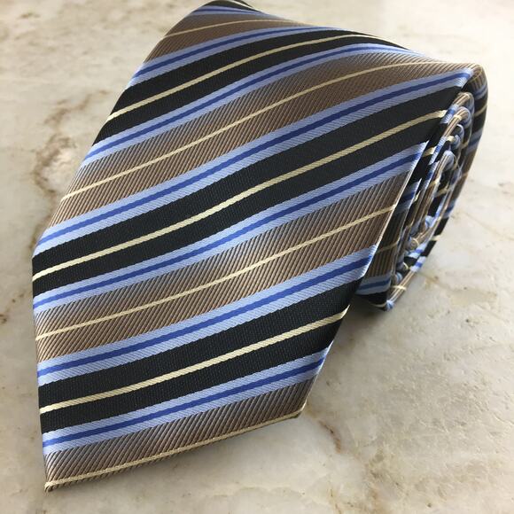 ALEXANDER JULIAN, COLOURS, POLYESTER BLUE TAN, REGIMENT TIE - Picture 11 of 14